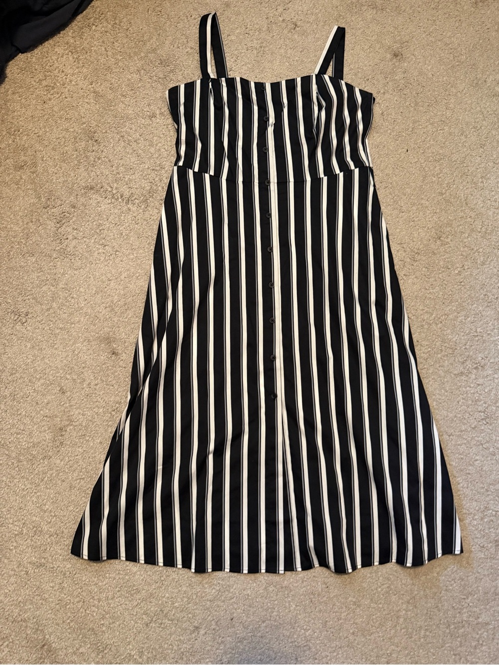 White House Black Market Black & White Vertical Stripe Midi Dress